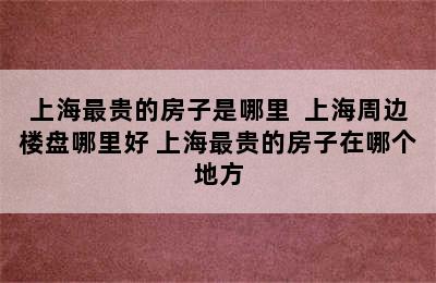 上海最贵的房子是哪里  上海周边楼盘哪里好 上海最贵的房子在哪个地方